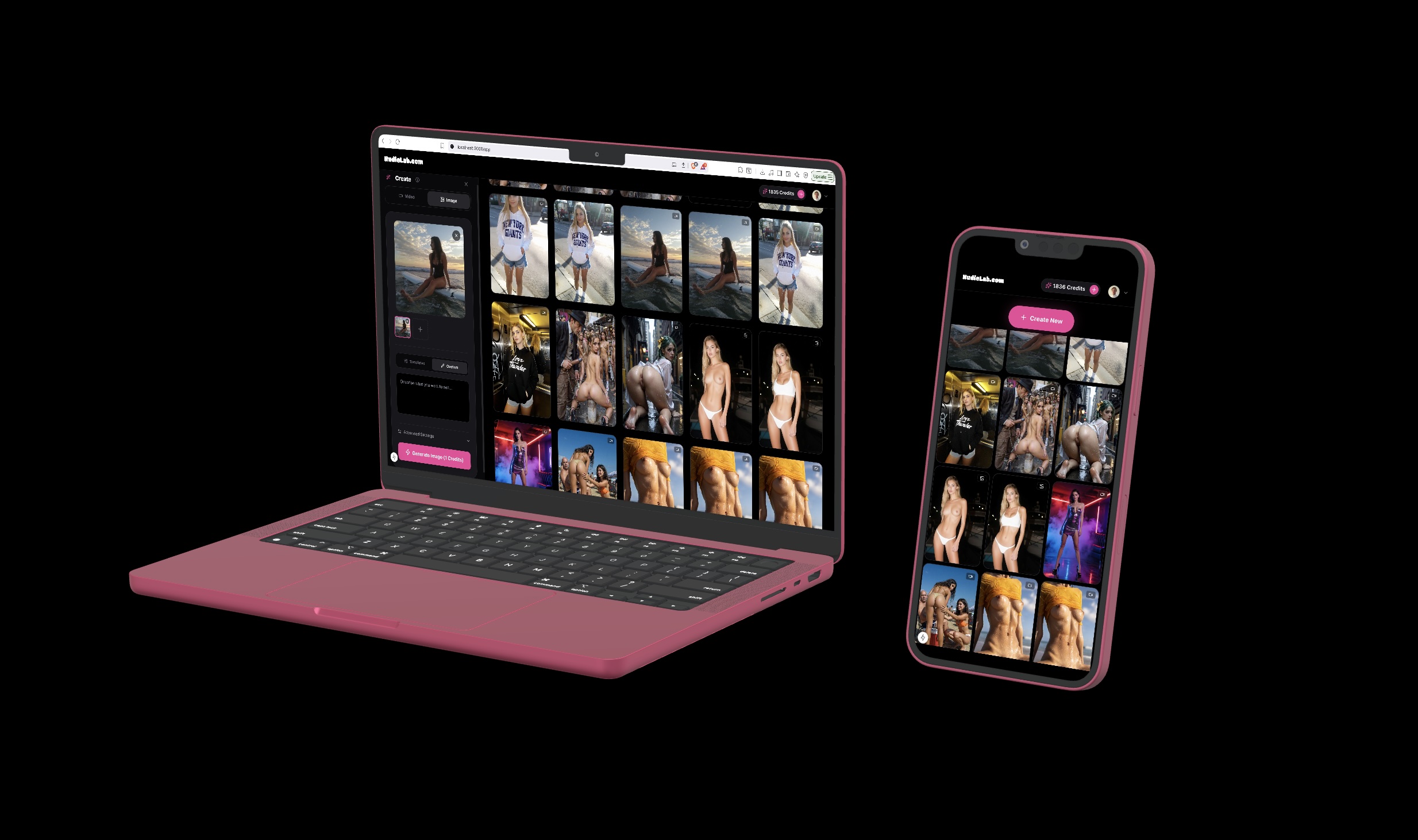NudieLab mobile interface mockup